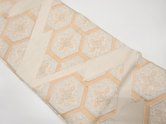 JAPANESE KIMONO / ANTIQUE FUKURO OBI / WOVEN KIKKO PATTERN